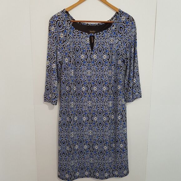 LAUNDRY by Shelli Segal Summer Shift Dress Black Blue and White XS NWOT - Picture 6 of 10
